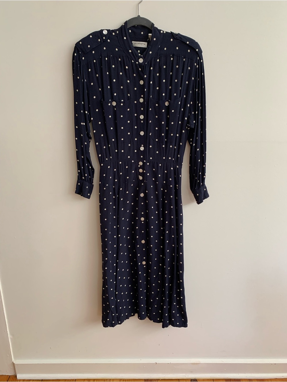 Vintage Liz Claiborne Navy and White Polka Dot Midi Dress